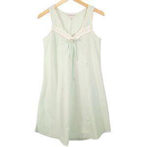 Miss Elaine, Small Sleeveless short Nightgown, Mint Green/White W/ Embroidery...